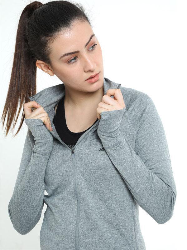 Jolger Active wear Polyester Grey Colour Stretchable Women's Full Zip